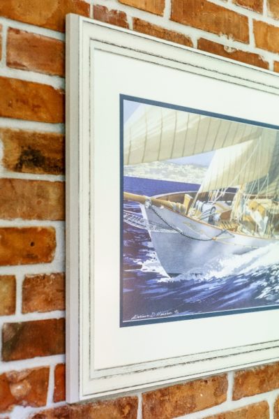 Marine interior accented with a brick wall